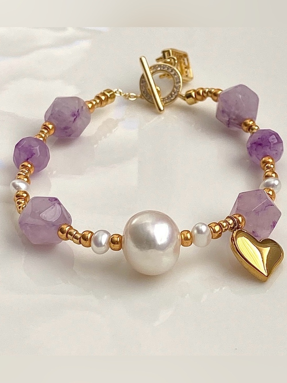 B154-Handmade Amethyst And Edison Pearl Bracelet